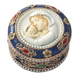 Fashion Craft 88013 Party Favor, Madonna and Child Rosary Box Trinket Box, Party Supplies, 2 3/4", Multicolor, 2 3/4" Diameter