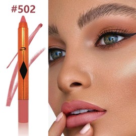 JUAAZIN Pink Lip Liner Pencil, Smooth Matte Lipstick Crayon with Lip Pencil Sharpener for Women, Velvet Smudge Proof Smudgeproof Waterproof No Transfer Makeup Forever Lipliner 502#
