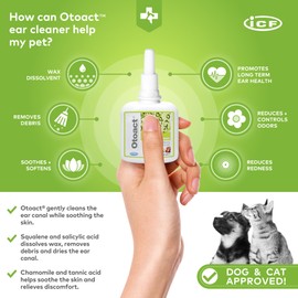 ICF ICF | Otoact | Cat And Dog Ear Cleaner | Dog Ear Drops To Stop Wax Build Up, Head Shaking, Discomfort, Ear Odour & Scratching | Cat And Dog Ear Cleaning Solution | Dropper Bottle 100ml