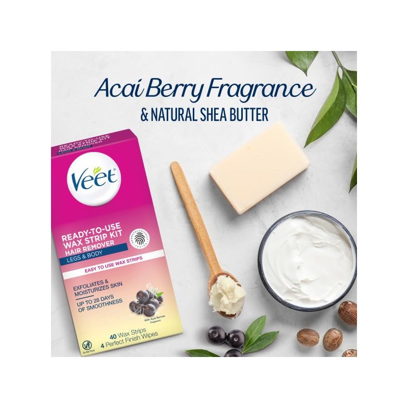 Veet Leg and Body Hair Remover Cold Wax Strips, 40