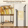 HYSEYY Double Rods Clothes Rack, Rolling Clothing Rack for Hanging