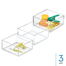 iDesign Plastic Makeup Cube Bin for Bathroom-Set of 3-Clear in Drawer Organizer