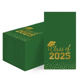 Horaldaily 50 Class of 2025 Graduation Disposable Paper Decorative Guest Napkins, Green and Gold Foil dots, College High School Grad Celebration Hand Towel for Party Dinner Kitchen Bathroom