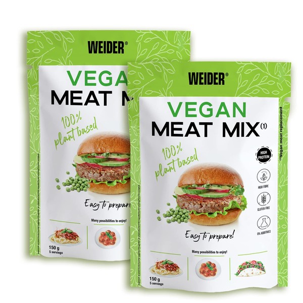 Weider Pack Vegan Meat Mix - 3 Units. Meat Substitute High in Plant-based Proteins 75% + Plant-based Fibers 20%. Gluten Free. Preservative Free. Easy to Prepare. Endless Recipies. 3x150g