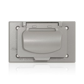 Leviton Cover, 1-Gang for Decora or GFCI Receptacles, Horizontal FS Box Mount, Metallic Enclosure, Self-Closing Lid, Outdoor Outlet Cover, Weatherproof, WM1HF-GY, Gray
