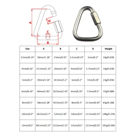 TopHomer Carabiner Buckle, 2PCS 12mm Triangle Link Chains, Stainless Steel Triangle Buckle Climbing Carabiner Quick Connect, Spring Snap Key Clip Hook Screw Gate Buckle