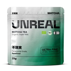 UNREAL® Ceremonial Organic Matcha - 100% Japanese Ceremonial Green Tea - Premium Quality from Shizuoka - For Tea, Latte & Smoothies - Especially Fine Ground for Maximum Creaminess - 25 g
