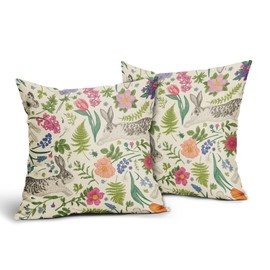 Spring Pillow Covers 24x24 Inch Set of 2 Rabbit Bunny Pink Flower Sage Green Leaves Vintage Botanical Plants Easter Themed Print Decorative Throw Pillows Seasonal Pillow Cases Couch Bed Sofa Decor