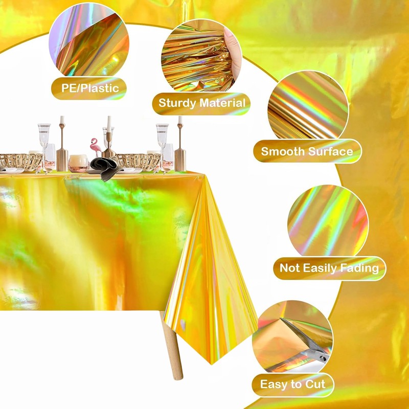 CZSYZCZS 54" x 108" Sequin Holographic Foil Tablecloths Plastic Tablecloths