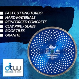 DTW Pro Universal Turbo Diamond Blade - Fast Cutting Hard Material Blade for Concrete Products, Reinforced Concrete, Hard Brick, Marble, Granite & More