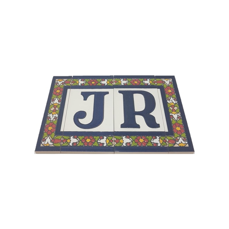 Spanish Floral Letter Ceramic Tiles with Frame - Letter C