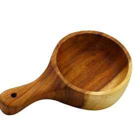 Kadum Wooden Pasta Bowl, Wooden Salad Bowl with Handle, Handmade, Approx. 26 x 15 cm, Fruit Bowl, Snack Bowl, Rice Bowl, Breakfast Bowl