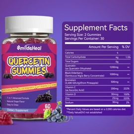 SmildeHeal 2 Pack Quercetin Gummies 1200MG, Quercetin Gummies with Bromelain, Zinc Vitamin C, Immune System Vegan Gummy for Adult & Kid, 120 Vegan
