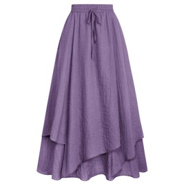 Women Cottagecore Medieval Skirt Boho High Waist Maxi Long Skirt Purple S