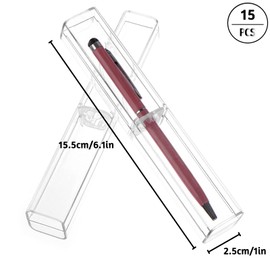 TULEBOLIAN 15pcs Bulk Pen Case,Plastic Clear Acrylic Pen Case,Ballpoint Pen Gift Box Pencil Boxes,Single Pen Case Empty,Pen Display Box,for Students, Schools and Offices
