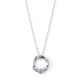 The Kiss SPD1423MOS-1424MOS Moissanite Silver Pair Necklace, Christmas, Anniversary, Birthday, Wrapping Bag, Box Included, 15.7 inches (40 cm), 19.7 inches (50 cm), Silver, Moissanite