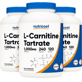 Nutricost L-Carnitine Tartrate 500mg, 240 Capsules - 1000mg Per Serving (3 Bottles)