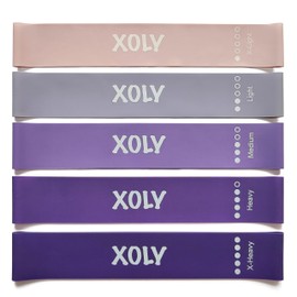 Resistance Bands By XOLY (Set of 5) Skin-Friendly Resistance Fitness Exercise Loop Bands with 5 Levels-Carrying Bag Included-Ideal for Home, Gym, Yoga, Training (Purple)