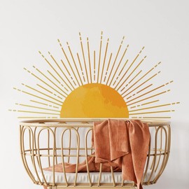 43.3 x 22.2 Inch Large Boho Half Sun Wall Decals Removable Sunshine Wall Sticker Vinyl Peel and Stick Half Sun Decals Wall Art for Girls Kids Bedroom Nursery Playroom Decor