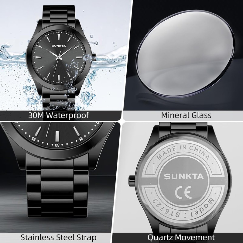 LIGE Men's Minimalist Watches Stainless Steel Waterproof Analog Quartz