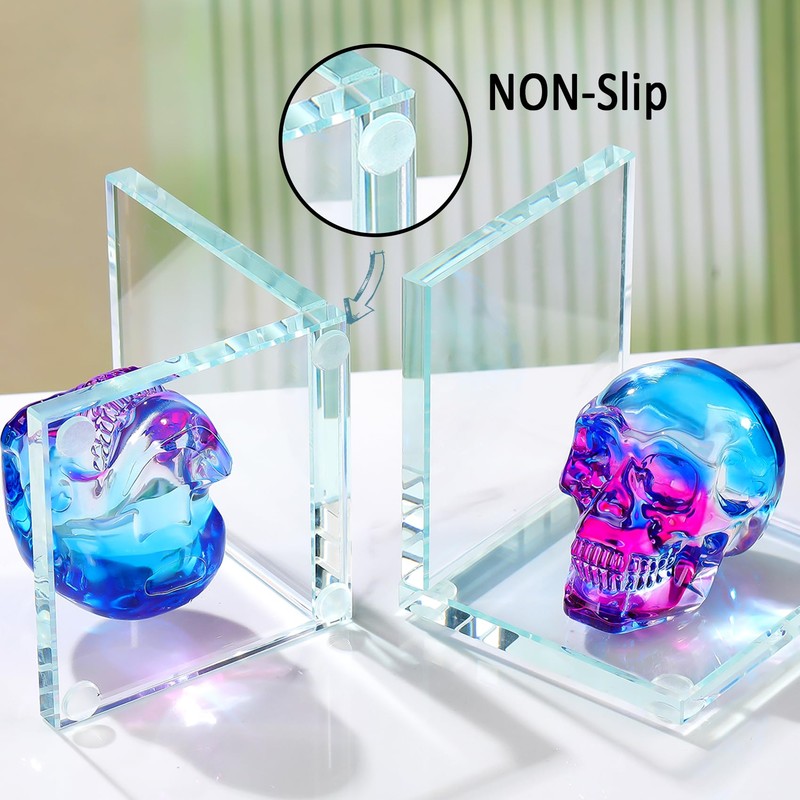 Book Ends for Shelves, Glass Bookends with Blue and Purple