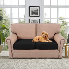 H.VERSAILTEX Water Resistant Woven Linen Look Couch Cushion Covers - Individual Seat Slipcover Set for Loveseat & Couch Cushion Protector (2 Pack, Grey)