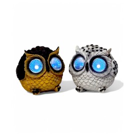 DIVAS SPIRITUAL Solar Owl Garden Ornaments Pack of 2 Outdoor Decorative LED Light Owls 8cm White & Brown