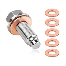 Wevdn M12×1.75 Magnetic Sump Drain Nut Bolt, Stainless Steel Oil Drain Plug with 5 Copper Crush Washers, Auto Engine Oil Drain Nut Bolt Anti Leakage Replacement, Car Accessories