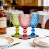 6Pcs 10oz Colored Embossed Stem Wine Goblets Wedding Party Bar