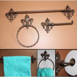 Stoneledge Investments Cajun Bathroom Decor Gift Set, Towel Rack Ring / TP Holder, Metal- Historic NFDL