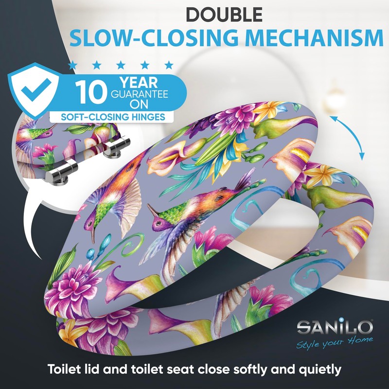 Sanilo Soft Close Toilet Seat ELONGATED, Quiet and Slow Close