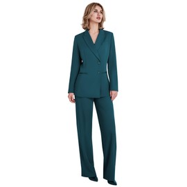 YILOTE Women's 2 Piece Suit Two Button Business Casual Office Work Outfits Dressy Blazer Wide Leg Pants Set Dark Green