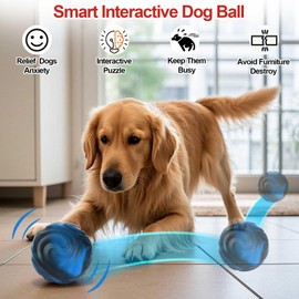 Yipetor Interactive Dog Toys, [Newly Upgraded] 3.3'' Durable Rubber Vibrating Dog Ball, Gentle Bouncing, Self Rotating, IPX7 USB Rechargeable Automatic Moving Ball for Large Medium Dogs - Blue