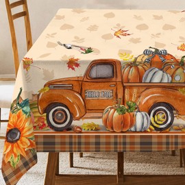 Hexagram Table Cloth Fall 54 x 108 Inches, Fall Tablecloth Rectangle, Autumn Pumpkin Red Truck Tablecloth for Home Kitchen Dining Decor