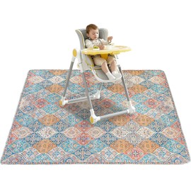 Baby Splat Mat for High Chair, 54 x 54 Inch Waterproof & Washable Spill Mat for Babies, Anti-Slip Floor Protector, Reusable, Portable Splash Mat for Mealtime, Playtime, Crafts.