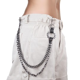 Wallet Chain, Punk Jean Chain, Fasion Belt Chain, Gothic Punk Accessories, Wallet Chain For Men, Double Layers Key Chain Hip Hop Rock Trouser Chain For Men Women Black