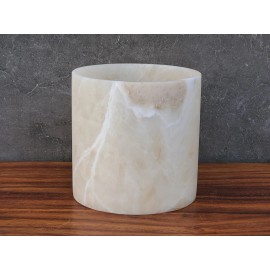 Felipe and Grace Cream Onyx Stone Waste Basket, Trash Bin, Rubbish Container, Round Cylinder 8 in