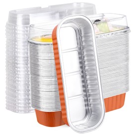 EUSOAR Mini Loaf Pans with Lids, 50pcs 6.8oz Aluminum Foil Cupcake Cups Dessert Liners with Lids, Rectangle Muffin Wrappers Creme Brulee Hoder Cheesecake Containers for Birthday Wedding Party