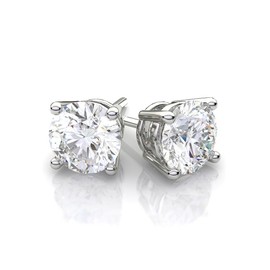 Cate & Chloe Mia Diamond-Simulated Stud Earrings, CZ Stud Earrings, Round CZ Studs, Crystal Earrings, Classic Studs, Best Earrings for Women (1CT Sterling Silver with Rhodium Plating)
