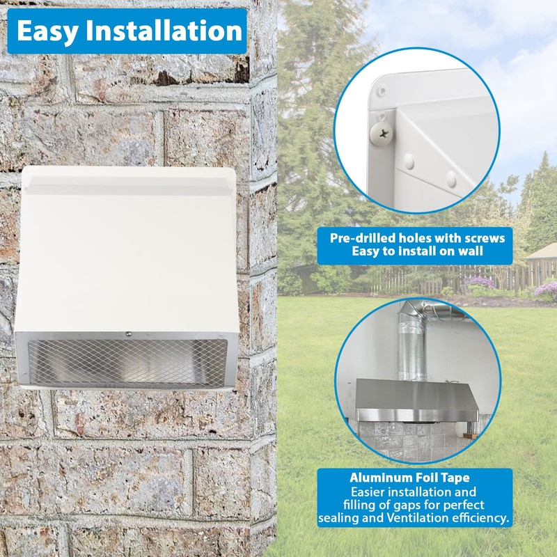 10" Hooded Wall Vent with Screen and Damper,Outdoor Wall Mount
