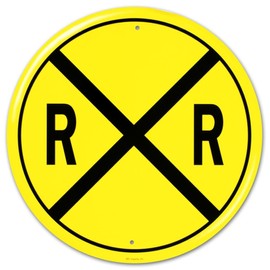 Railroad Crossing RR X-ing Round Tin Sign 12 x 12in