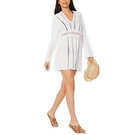 Raviya Women's Crochet Tunic Dress Swim Cover-Up (M, White)