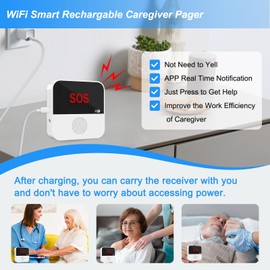 WiFi Rechargable Smart Wireless Caregiver Call Button Nurse Calling Life Emergency Alert System for Seniors Elderly Patient Disabled Kids 3 SOS Panic Buttons 1 Receiver (only Supports 2.4GHz Wi-Fi)