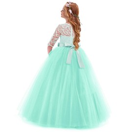 Pageant Princess Dress for Girl,Baby Toddler Kids Flower Maxi Dress Embroidery Tulle Lace Bridesmaid Dress Long A Line Formal Dance Evening Ball Gown Mint Green 5-6 Years