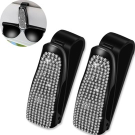 NATUTENT 2 Pack Bling Rhinestones Sunglass Holder for Car Sun Visor, Car Eyeglasses Sunglass Hanger Mount with Ticket Card Clip for Women Girls(White)