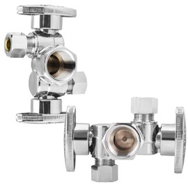 2-PCs HeSun Dual Shut Off Angle Valve, 1/2" FIP x 3/8" OD x 3/8" OD Compression, 1/4-Turn Stop Valve with 2 Shut Offs, PEX Chrome Plated Brass(VALVE140-2)