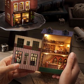 CUTEROOM Miniature House Kit, DIY Miniatures Dollhouse Kit, Wooden Dollhouse Kit, DIY Dollhouse Kit Crafts for Adults, Mini Model Kits with LED, Birthday and Valentine's Day Gift for Girls (D001)