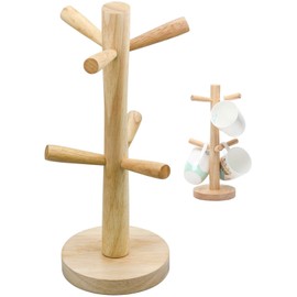 Wooden Cup Holder Stylish Cup Stand Cup Holder with 6 Hooks Coffee Cup Holder Rubber Wood for Kitchen Household Bar