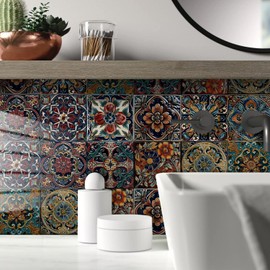 Alwayspon Moorish Wall Tile Sticker Transfer Peel and Stick, Self-Adhesive Vinyl Backsplsh Tile Decals for Kitchen Bathroom, 4x4inch/10x10cm 24Pcs, T034