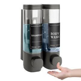 MEKOTRIN Shampoo and Conditioner Dispenser, Shower Soap Dispenser Wall Mounted 2 Chamber 300ml, Refillable Hand Soap Dispensers, Body Wash Dispenser for Bathroom Kitchen Hotel (Gray)